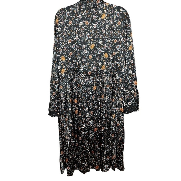 DALIA Macphee Floral Pleated Long Sleeve‎ Midi Dress Black Size 3x New - Picture 4 of 15
